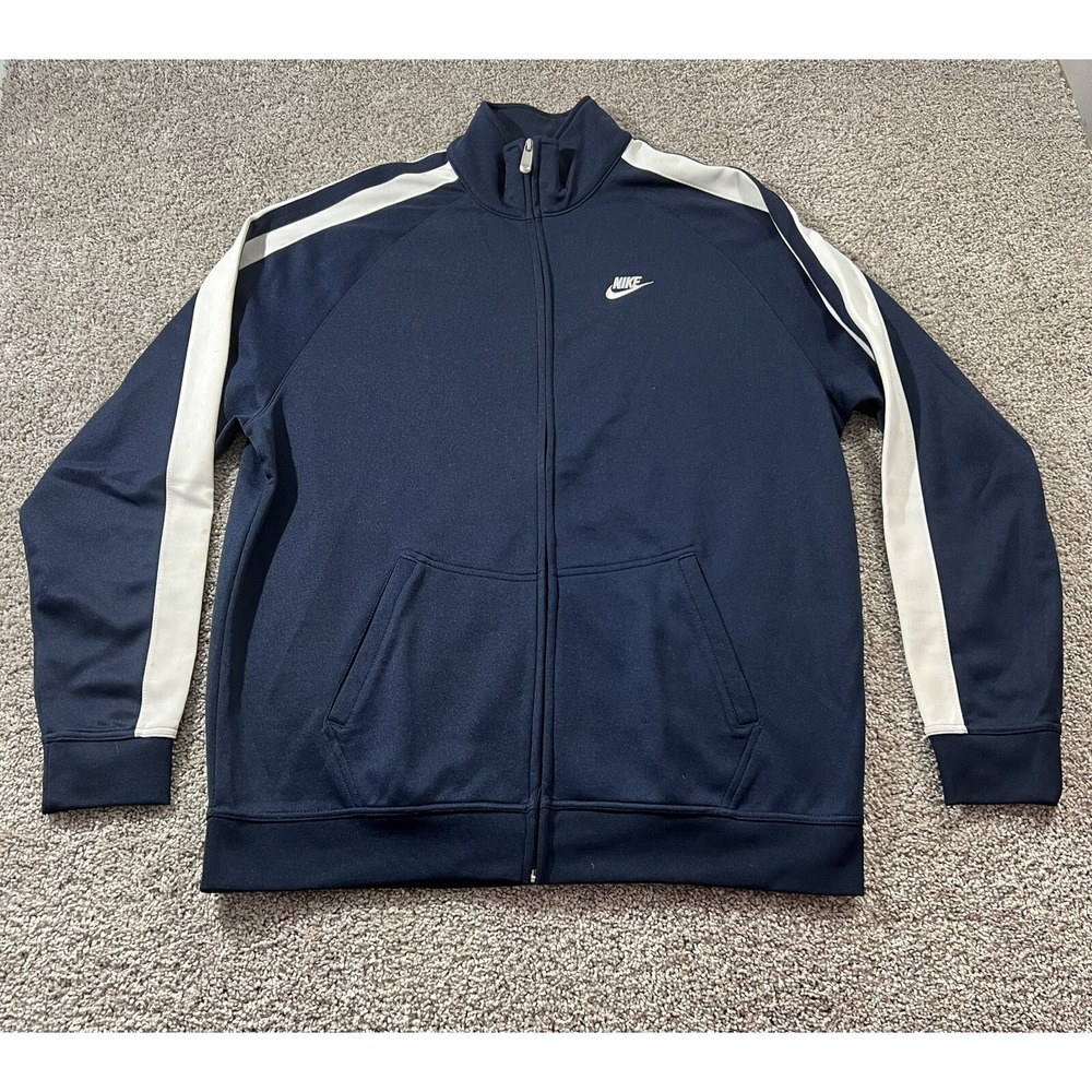 Vintage Nike Sweater Mens XXL Blue Dri Fit Performance Track Jacket Active Y2K